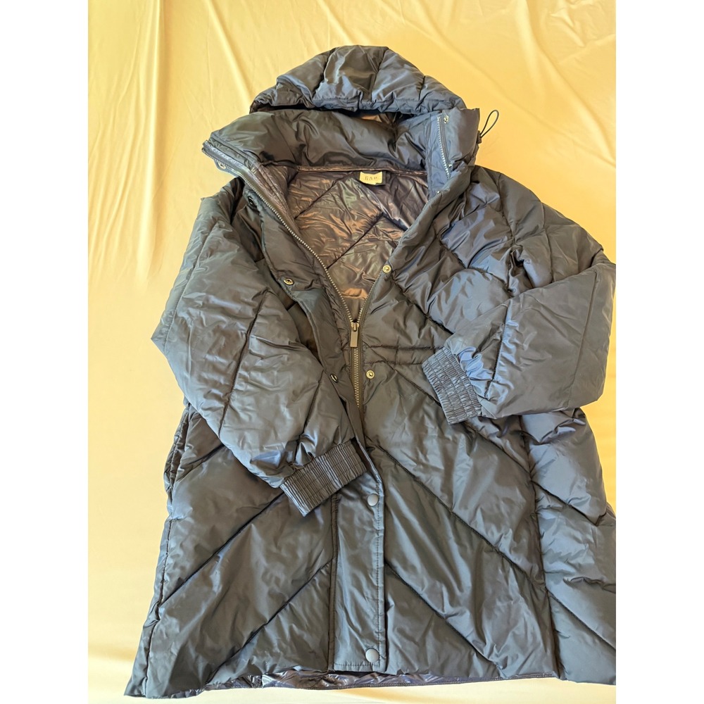 Gap Womens Navy Blue Chevron Quilted Hooded Puffer Coat Parka Jacket Medium